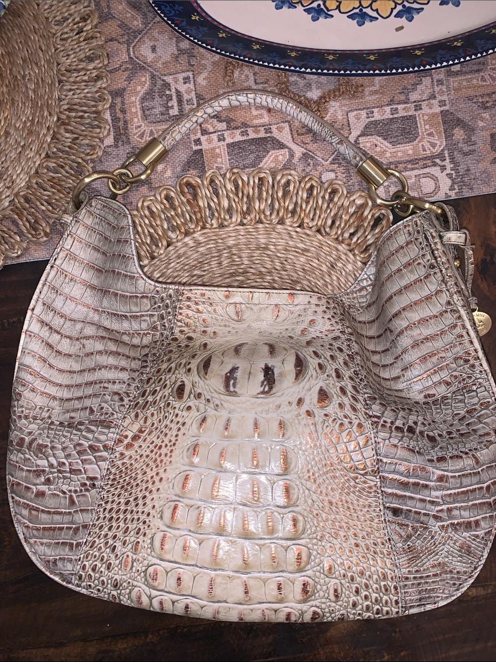 Brahmin croc embossed tan and rose gold handbag purse - Picture 3 of 14